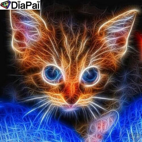 DIAPAI Diamond Painting Cross Stitch "Animal cat" Full Crystal Diamond Embroidery Needlework Craft Home Decor A25615