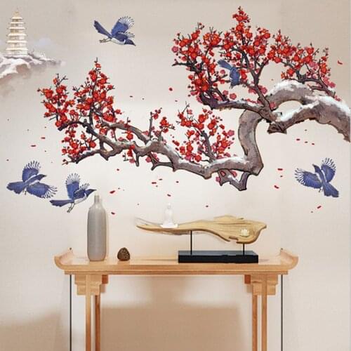 Chinese Style Ink Branch Plum Blossom Birds Wall Sticker Home Living Room Sofa TV Background Decoration