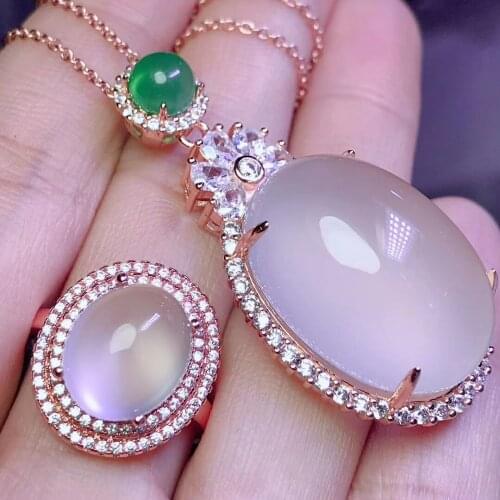 Natural drop shape jade pendant ring earring with 925 sterling silver set jade pendant jade ring jade set rose gold