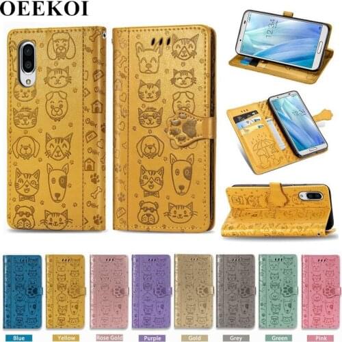 OEEKOI Cartoon Style Cat Dog Wallet Flip Cover Case for Sharp Sense3 Plus with Card Slot Holder