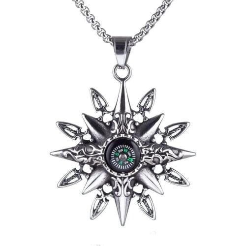 Stainless Steel Necklace Fashion Personality Outdoor Compass Pendant Mens Trendy Accessories Gift Titanium Steel Necklaces