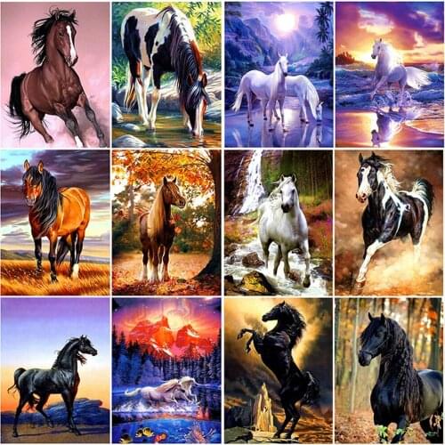 Full Round Diamond Painting Horse Mosaic Art Diamond Embroidery Animal DIY Picture Of Rhinestones Cross Stitch Wall Decor