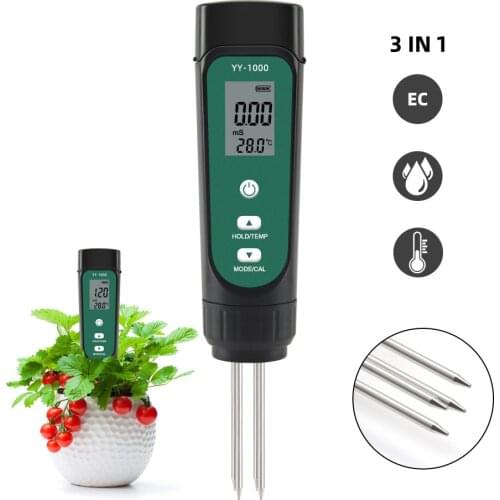 Portable 3 in 1 Digital Soil EC Moisture Temperature Meter Humidity Detector With Display Screen Tester For Soil Detection Tool