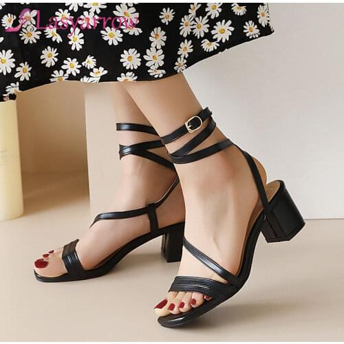 Lasyarrow Elegant Ladies Party Fashion Ankle Back Strap Sandals Woman Summer Shoes High Quality Open Toe Thick Heel Sexy Sandals