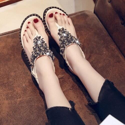 Sexy Rhinestone Ladies Sandals Summer Casual Shoes Woman Flat Slides Flip Flops Womens Sandal