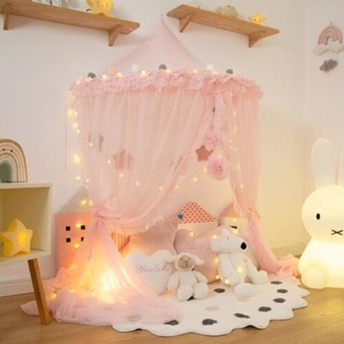 Baby Girls Mosquito Net Tent Bed Canopy Curtains Toddler Infant Cot Crib Netting Pink Grey White Children Kids Play Tents House