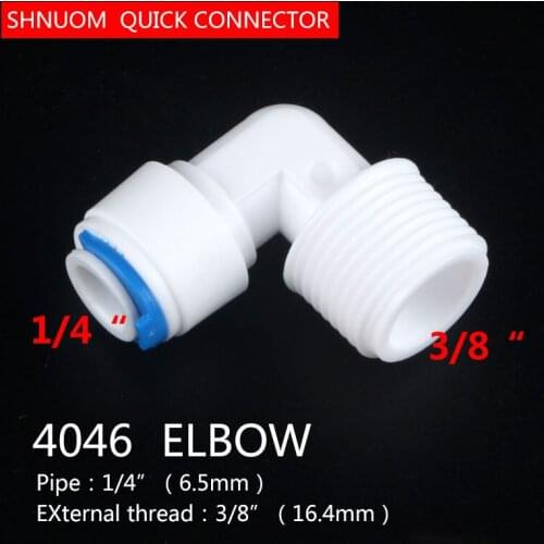 3/8" External thread to 1/4" Tube pipe Connection 4046 Elbow diameter 16MM Diaphragm booster pump Quick Connect filter RO Water