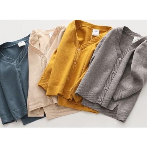 Kids Knitting Cadigan 2020 Autumn Winter Baby Boys Solid V Neck Knited Sweaters Causal Korean Kids Sweater Jacket for Boy 2-8 Y