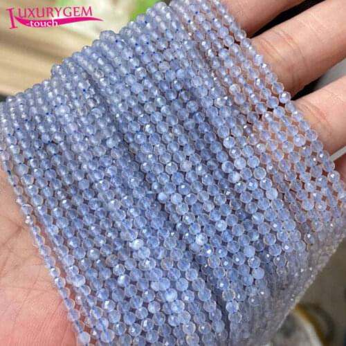 High Quality 3mm Natural Blue Agates Stone Faceted Round Shape Loose Spacer Beads Bracelet Necklace Jewelry Accessory 38cm b138