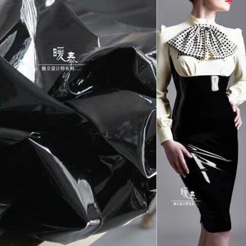 Patent Leather Fabric Mirror PU Black Waterproof DIY Patches Bags Bows Coat Skirt Stage Decor COSplay Designer Fabric