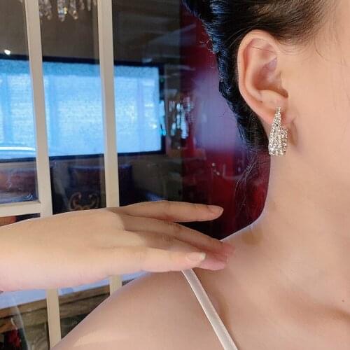 2020 New Trendy Womens Earrings Geometry Fully-jewelled Ablaze Dangle Earring For Women Brides Wedding Party Jewelry Wholesale