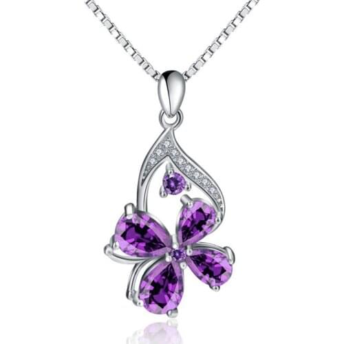 MENGYI Fashion Delicate Purple Zircon 9 2 5 Pendant Necklace Water Drop Rose Gold Womens Necklace Charm Jewelry Party Gift