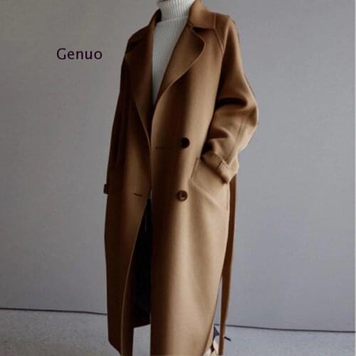 Winter Beige Elegant Wool Coat Women Korean Fashion Black Long Coats Basic Minimalist Woolen Overcoat Warmness Oversize Outwear