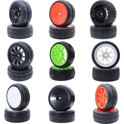 2PCS 1/10 On Road Tires Rubber Tyres Wheels Rims Hex 12mm For HSP HPI Tamiya Kyosho Fly Fish 94123 D4 CS TT02 Sprint 4WD Sakura