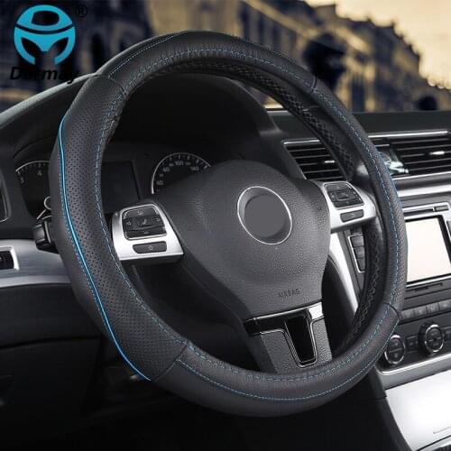 DERMAY Genuine Leather Steering Wheel Cover 2colors M size fit outer diam 14-15" ford focus skoda octavia vw etc. most cars