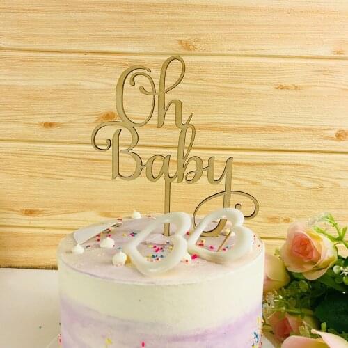Oh Baby Cake Topper , Wooden Acrylic Cake Topper Commemorative topper ,for Baby Shower Cake Decoration Supplies