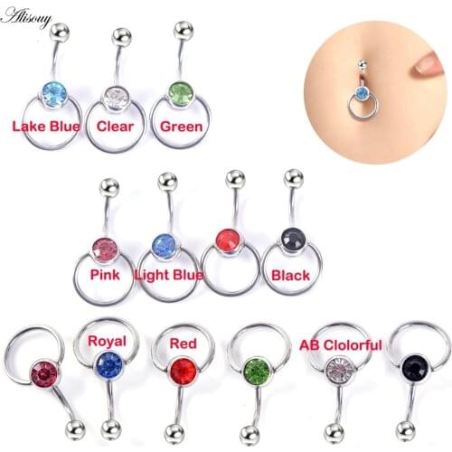 Alisouy 1PC Round Blue Crystal Ball Belly Piercing Ombligo Navel Piercing Belly Ring Surgical Steel Button Rings Body Jewelry