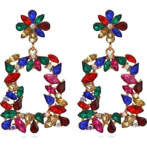 Fashion ZA Earrings Hollowed-out Metal Crystal Long Drop Earrings Colorful Hanging Dangle Earrings Jewelry Accessories For Women