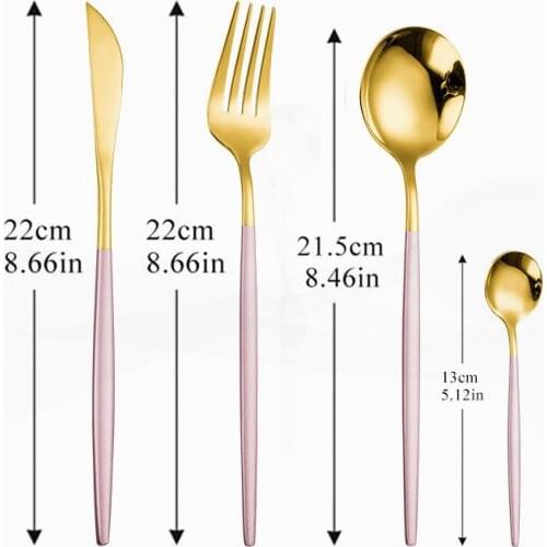Home Tableware Pink Golden Dinner Set Stainless Steel Cutlery Set Dinnerware Set Kitchen Spoon Knife Fork Eco Friendly Flatware