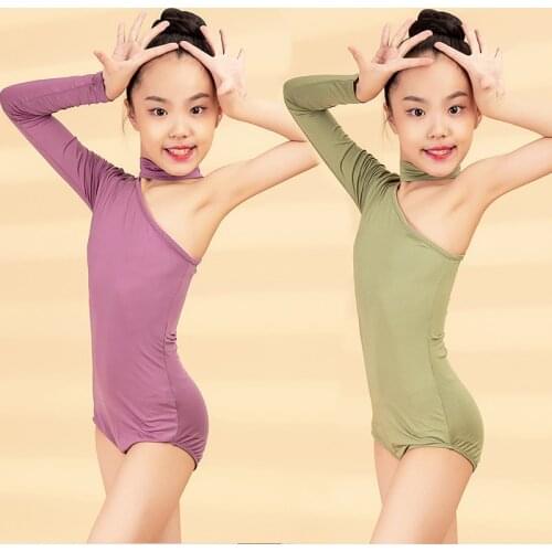 Girls' Latin Dance Clothes Practice Training Tops Ballet Samba Cha Cha Dancing Costume Kids Singe Sleeve Bodysuit DNV14335