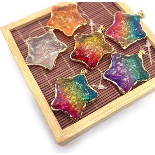 Natural Stone Pendant Color Five-pointed Star Crystal Plating Phnom Penh Personality Lady Pendant Healing Stone Accessories