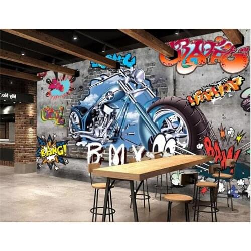 Custom wallpaper retro minimalist motorcycle street art graffiti painting decorative wallpaper backdrop 3D wallpaper