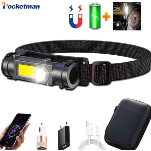 Portable COB+LED Headlamp Camping Headlight Waterproof Head Front Light Built-in 18650 Battery Head Torch Stepless Dimming