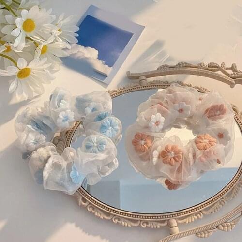 2020 Daisy Hair Rope Girl Elastic Hair Rubber Band Holder Transparent Mesh Chiffon Flower Hair Scrunchie Sweet Hair Accessories