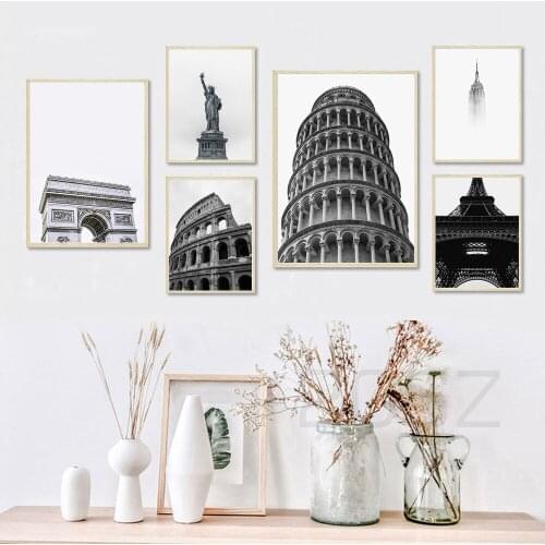 Nordic Poster Paris Tower Triumphal Arch Colosseo Empire State Building Wall Art Canvas Painting Wall Pictures For Living Room