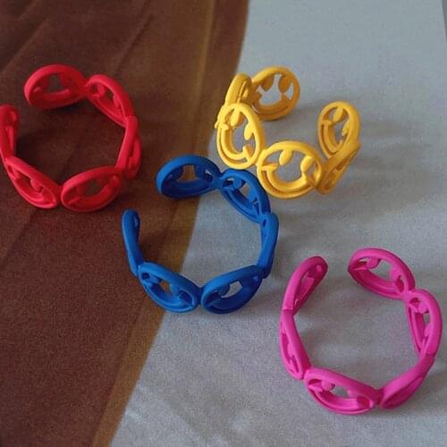 Y2K Jewelry Rainbow Smiley Rings For Women Metal Opening Adjustable Cartoon Cute Harajuku Vintage Rings Charms 90s Aesthetic