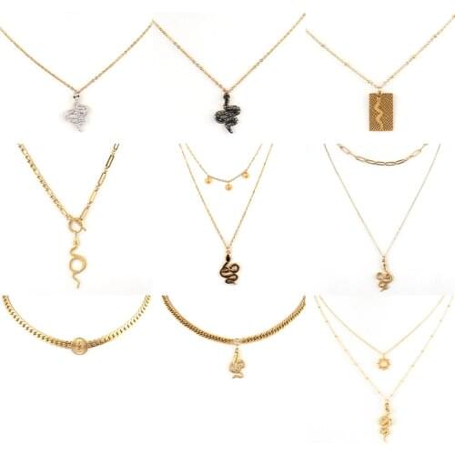 Punk Women Stainless Steel Necklace Long Pendant Necklace For Women Snake Necklace Gift Double Layer Necklace Women Jewelry