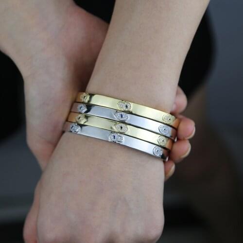 1PC Evil eye hand Engraved Gold silver color wide band Bracelet Jewelry For women Big size wrist Bracelet Bangle For Women Gift