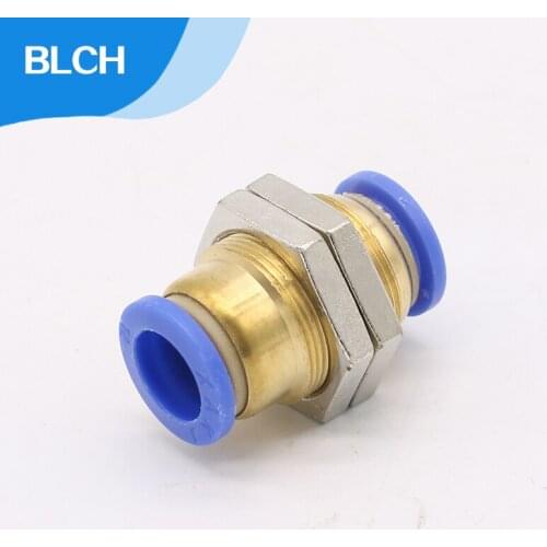 10Pcs OD 8mm-8mm Pipe M Thread Full Port Pneumatic Bulkhead Union Push Into Connect Fitting Tube One Touch Brass Quick Fitting