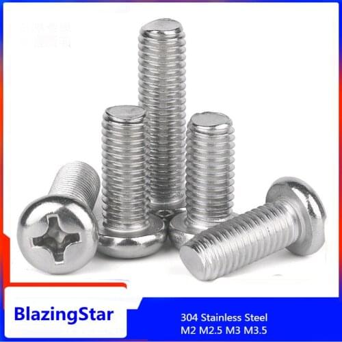 100Pcs 50Pcs 20Pcs M2 M2.5 M3 M3.5 304 Stainless Steel Kruis Inbouw Pan Kop Phillips Schroeven Screw Pan Head Cross Machine Bolt