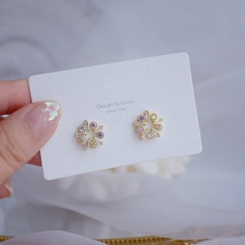 14k Real Gold Fashion Jewelry Round Colorful Crystal Exquisite Cute Stud Earrings for Woman Holiday Party Elegant Earring