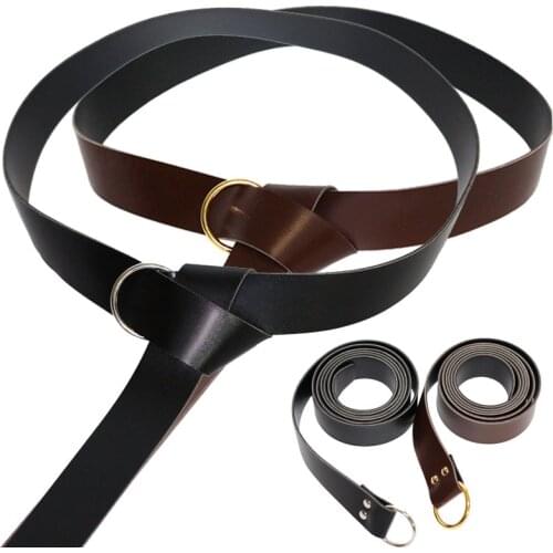 180CM Ring Knot Leather Buckle Belt Costume Accessory Parts Mens Viking Knights Horseman Celtic Cosplay Larp Circle Long Loop