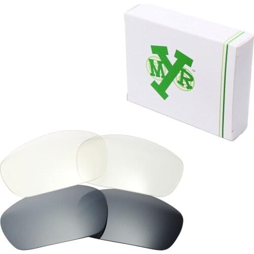 2 Pairs Mryok Replacement Lenses for Oakley Jawbone Sunglasses Silver Titanium & HD Clear