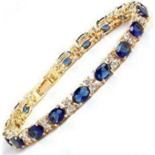 >>>@@ Fine Blue Stone Sapphire 18K gold on silver Bracelet AAA+09