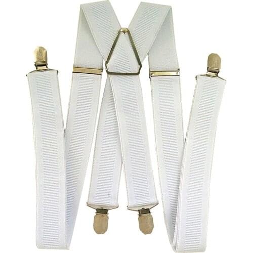 BD067- Bright White Rib Color Suspenders for men women New Arrival 3.5 Width X Back Adult Suspender