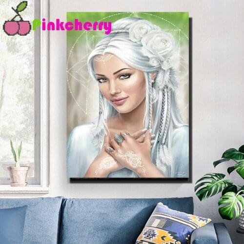 White Rose Woman 5D Diy Full Square Round Diamond Painting Girl 3d Pictures, Diamond Embroidery Portrait,Home Art k1232