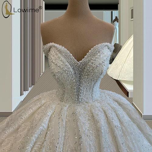 Sparkly Princess Ball Gown Wedding Dresses Sweetheart Neck Luxury Beading Brdial Gowns Puffy vestidos de novia