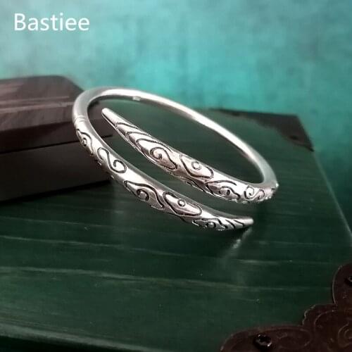 Bastiee 999 Sterling Silver Bangles For Women Bracelet Bangle Chinese Propitious Cloud Antique Miao Fine Jewelry Luxury Gift