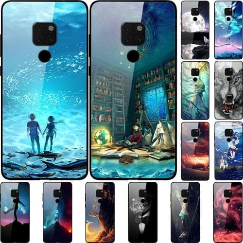 Case For Huawei Mate20 Back Phone Cover Black Silicone Bumper With Tempered Glass