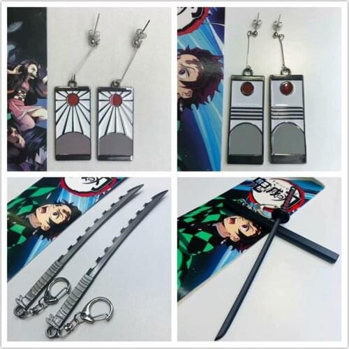 Demon Slayer Cosplay Kimetsu no Yaiba Kamado Tanjirou Kamado Nezuko Earrings Key Chain Pendant Cosplay Costume Accessory
