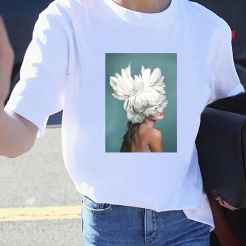 BLINGPWA T Shirt Women 100% Cotton Aesthetic T-shirt Sexy Flower Printing Tops & Tees Fashion Casual Womens Large Size Tshirt