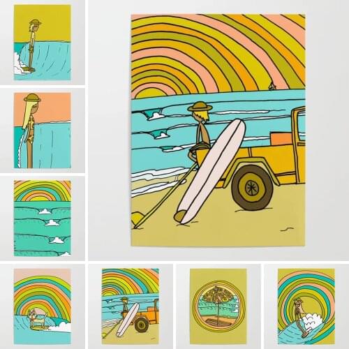 Hd Printed Summer Surf Canvas Painting Wall Artwork Sandy Beach Car Poster Living Room Home Decoration Modular Picture Framework