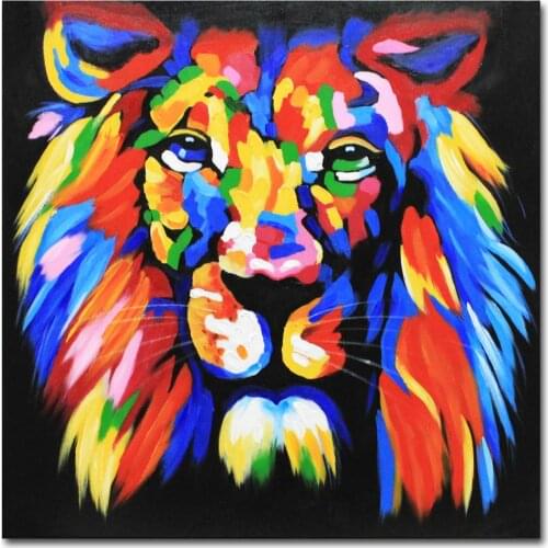 Muzagroo Art Hand Painted Lion Oil Painting Modern Cute Animal Wall Art for Living Room Abstract Canvas Wall Decor Kids Room Art