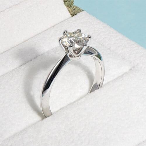 Mozanstone Ring Female Classic Six Prongs 1 Carat 925 Sterling Silver 18k Gold Plated Ring Rings For Women Jewelry Silver Ring
