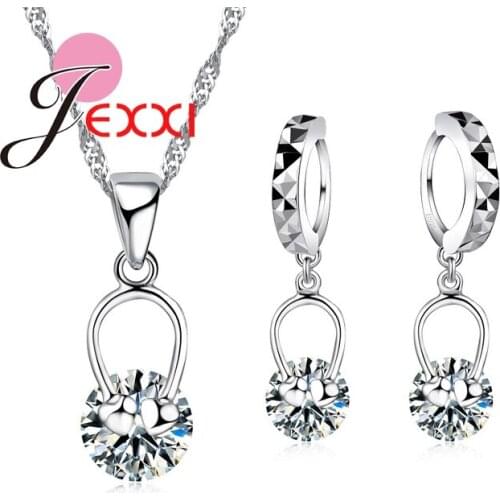 Wedding Jewelry Classic Women CZ Crystal 925 Sterling Silver Jewelry Set Hollow Bridal Necklace Earring Pendant Sets