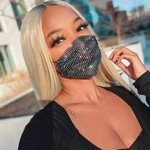 2021 Luxury Mystic Black Mesh Veil Rhinestone Jewelry Mask for Women Bling Crystal Decoration Mask Prom Party Face Jewelry